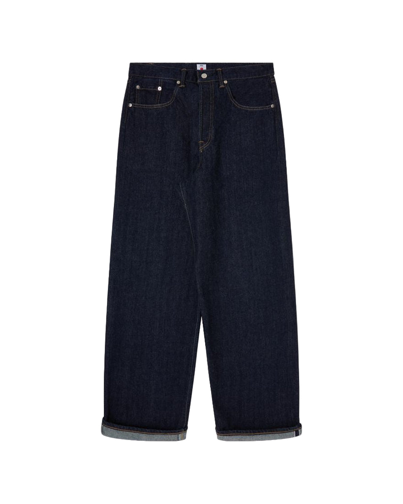 Dark blue jeans on a light gray background