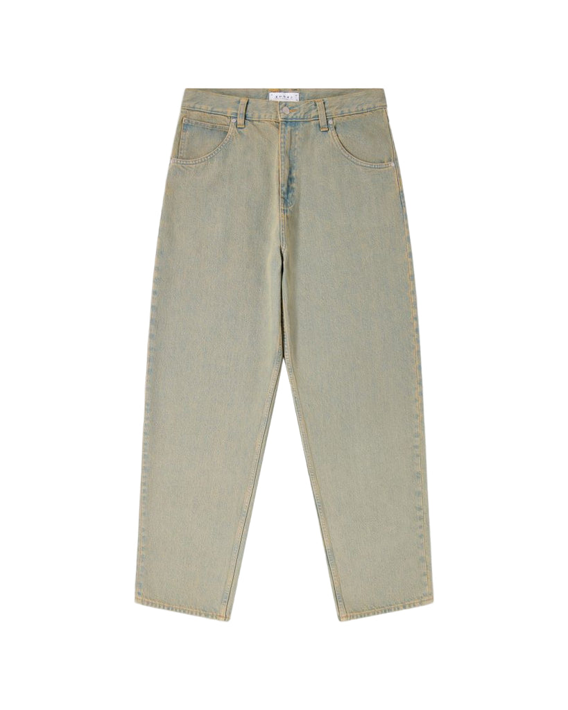 Light green jeans on a white background