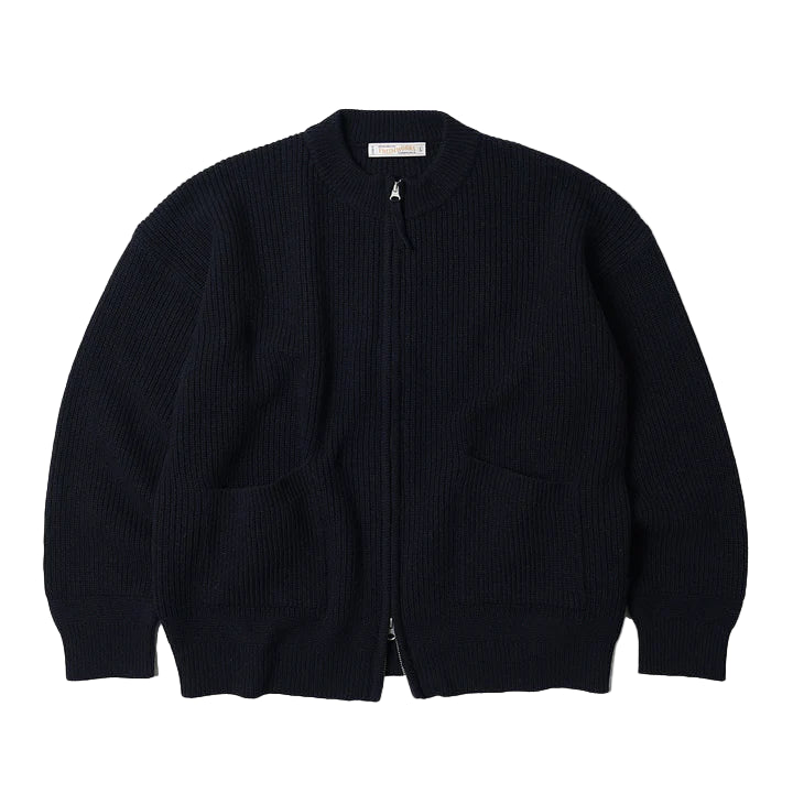 Black zip-up sweater on a white background